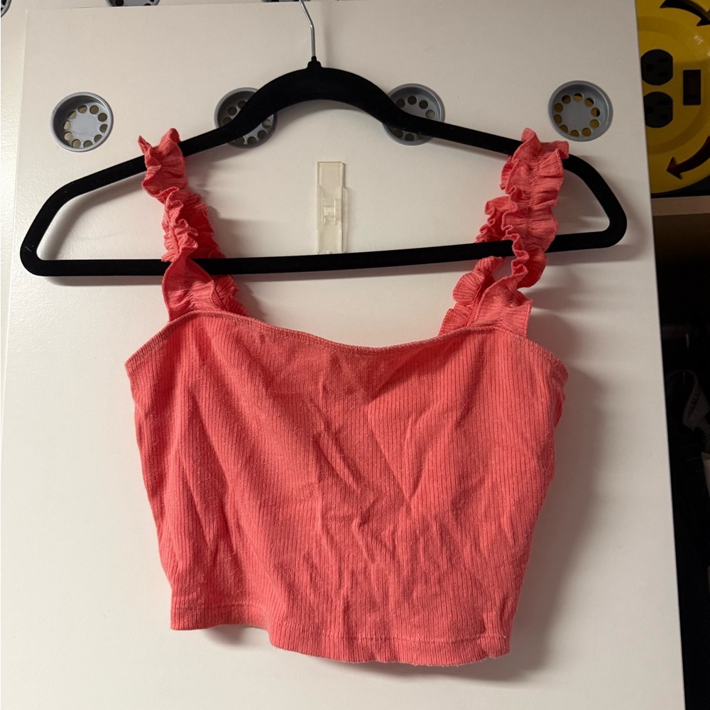 Sunday Best Coral Ruffle Tank Top